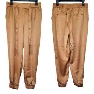 Rachel Zoe Satin Joggers Pants Medium Bronze Tie Waist